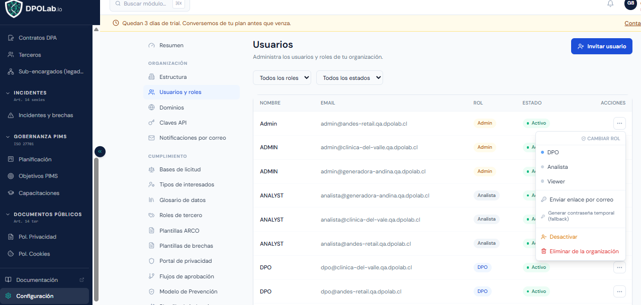 Vista de usuarios y roles — primera parte