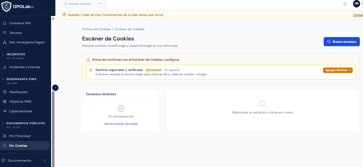 Escáner de cookies — detalle de resultados