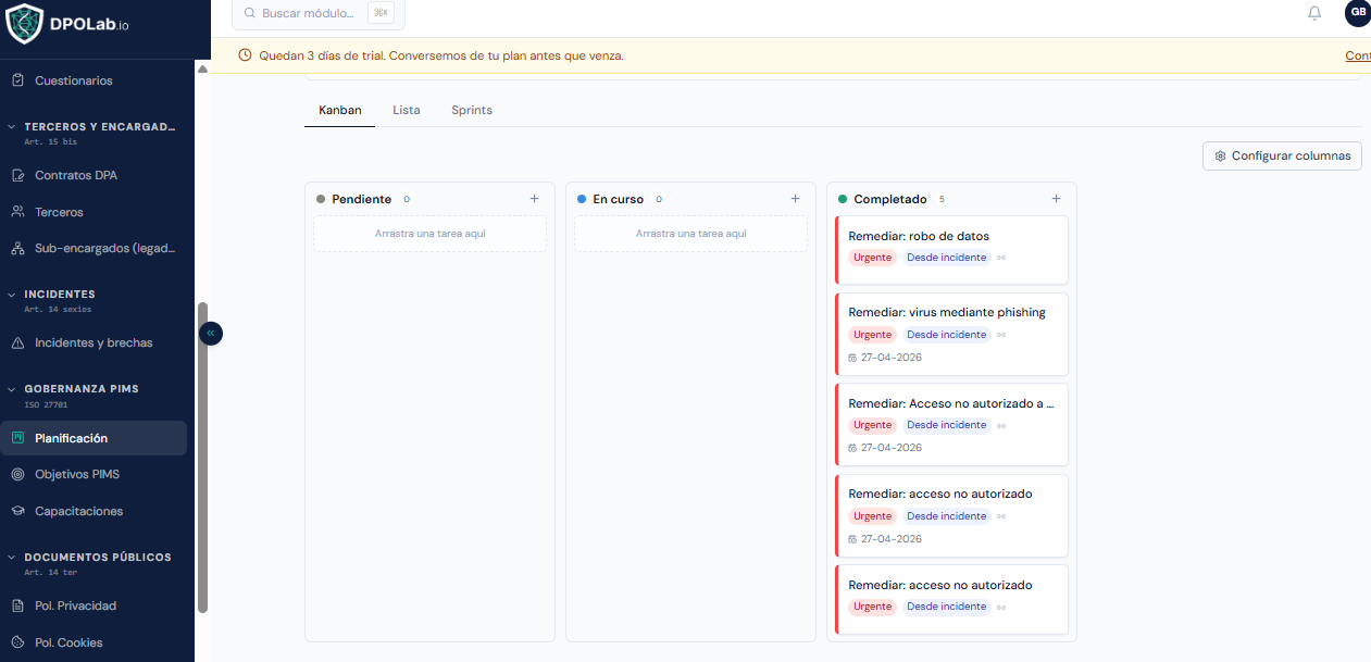 Vista de planificación PIMS — detalle de iteración