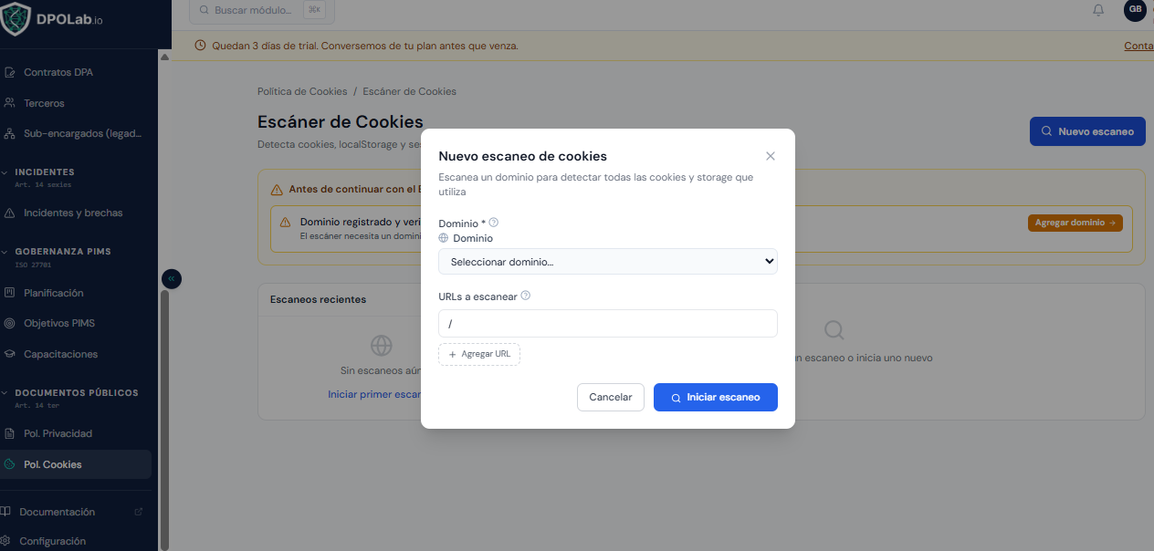 Nuevo escaneo de cookies
