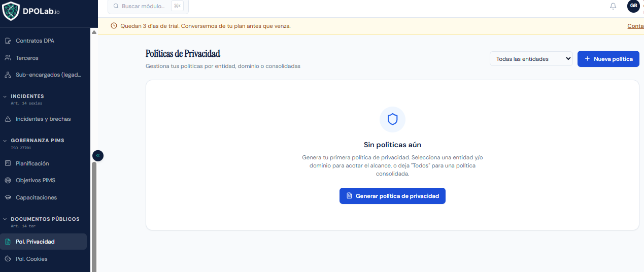 Lista de políticas de privacidad