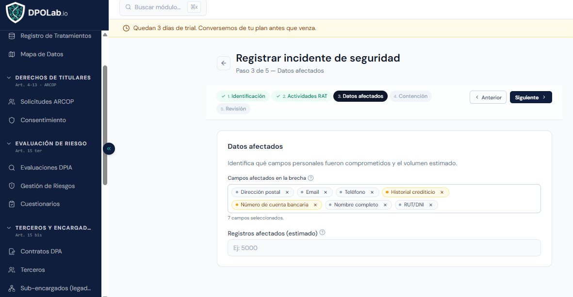 Paso 2 — Datos afectados